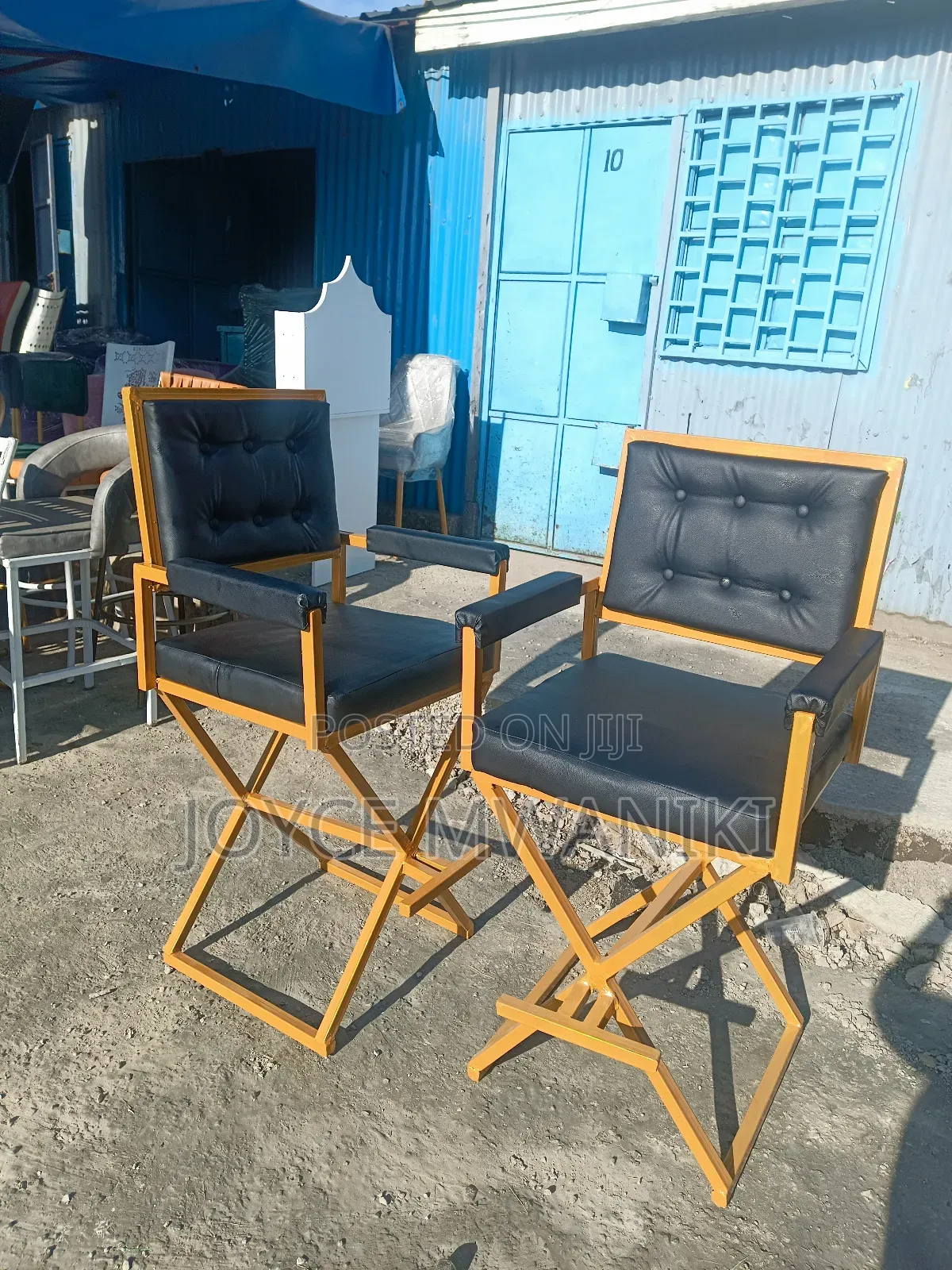 Makeup Black Leather Chairs,With Gold Frame 
