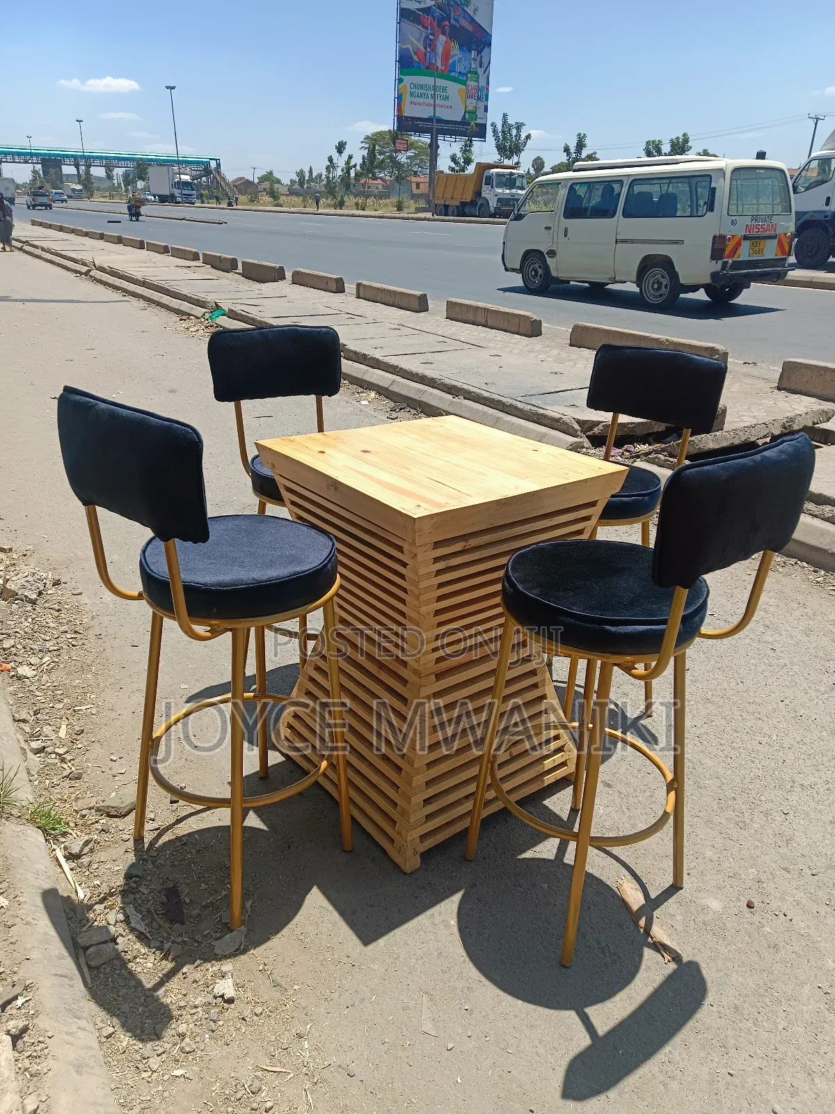 Bar Set of 4 Chairs and a Wooden Table, 
