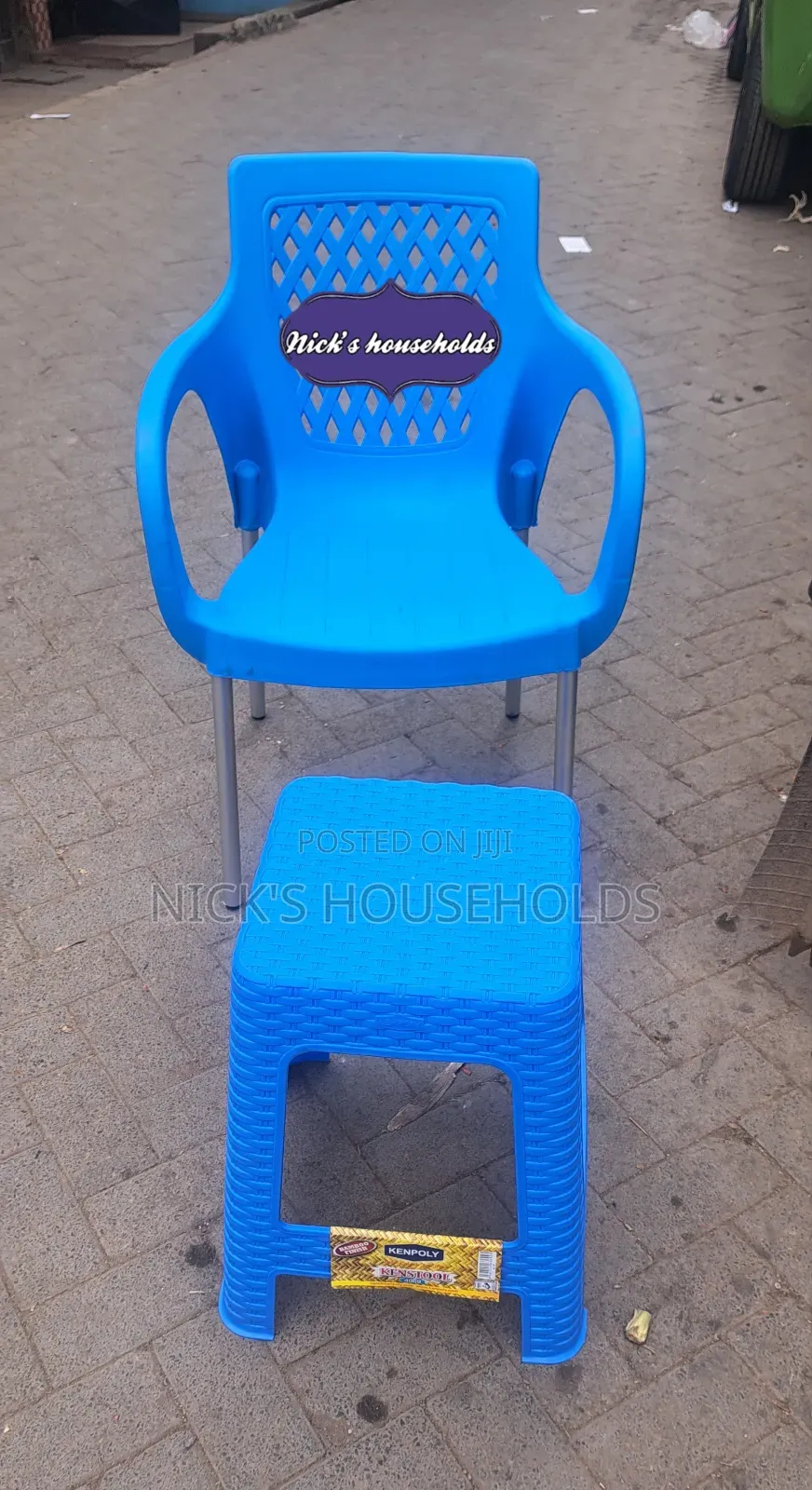 1 Plastic Chair +1 Plastic Stool(All Blue)