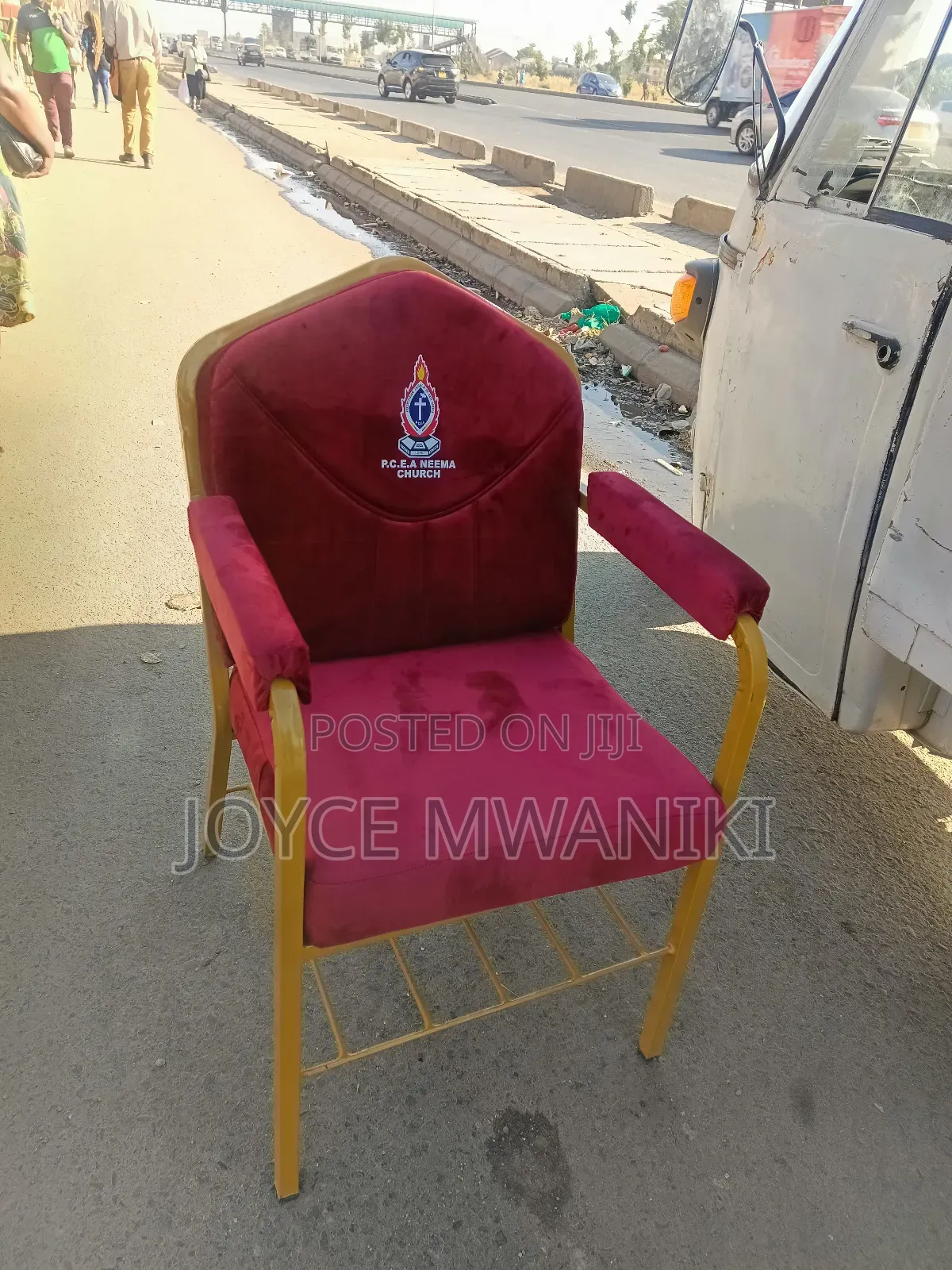 Maroon Red Church Chairs With Armrest 