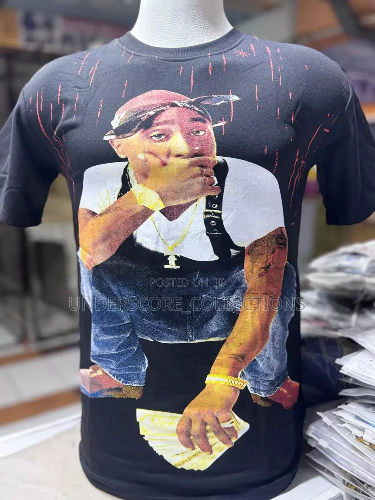 2 Pac Black Decorated Short Sleeved Men's T-Shirts