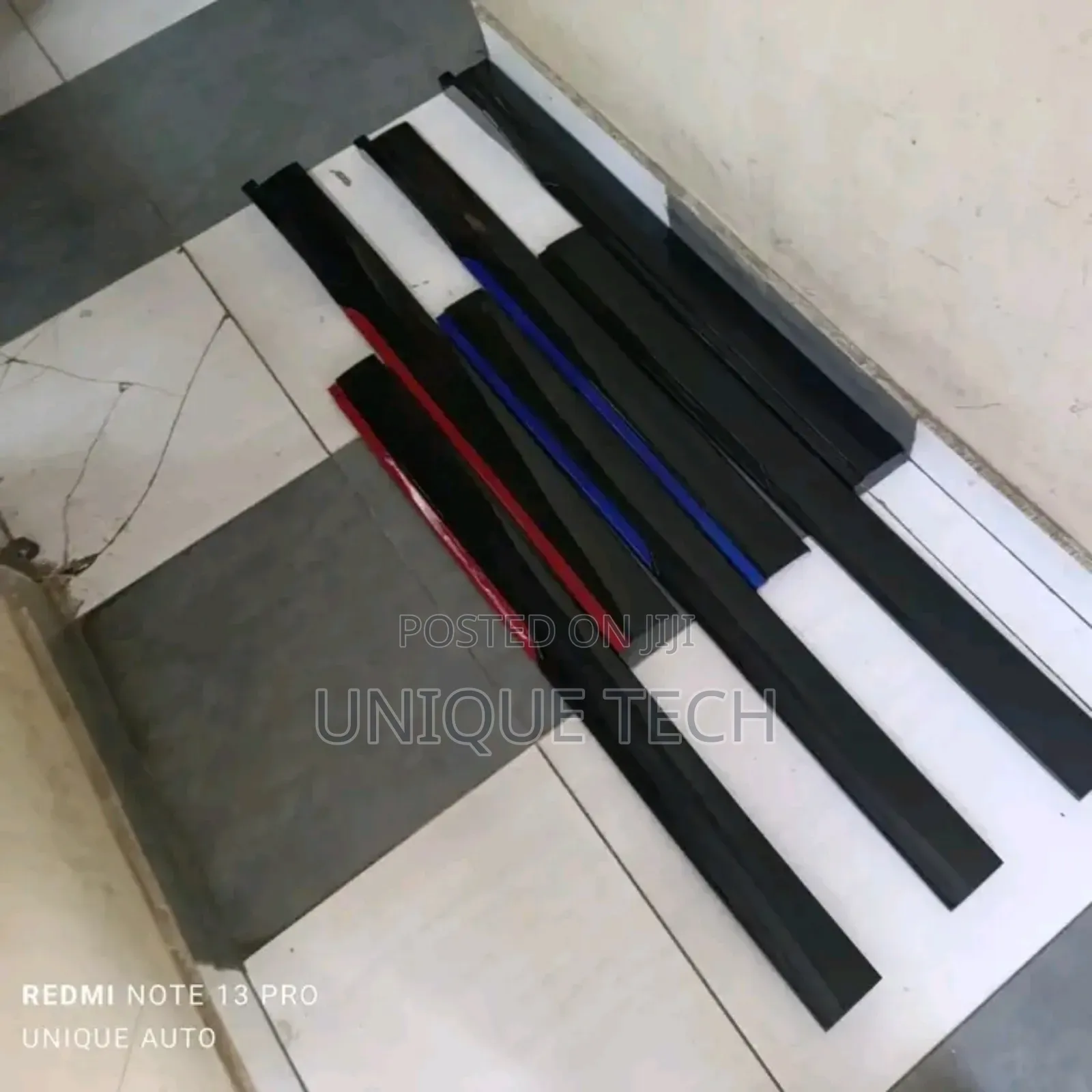 Custom Black Side Skirts – Red Blue Edge Styling