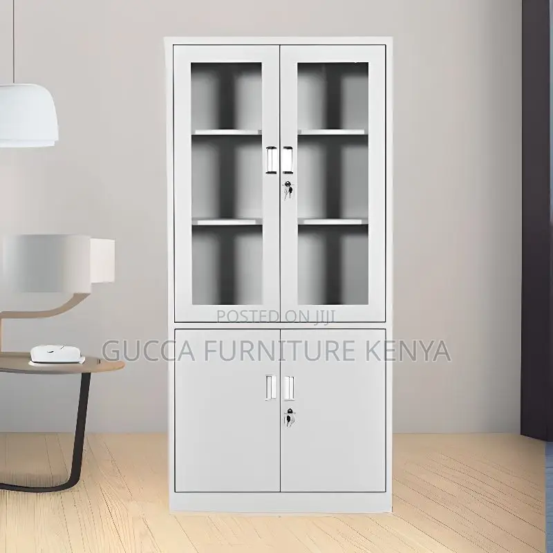 Cabinets: 2-Door Half Glasss/Steel Storage Cabinet