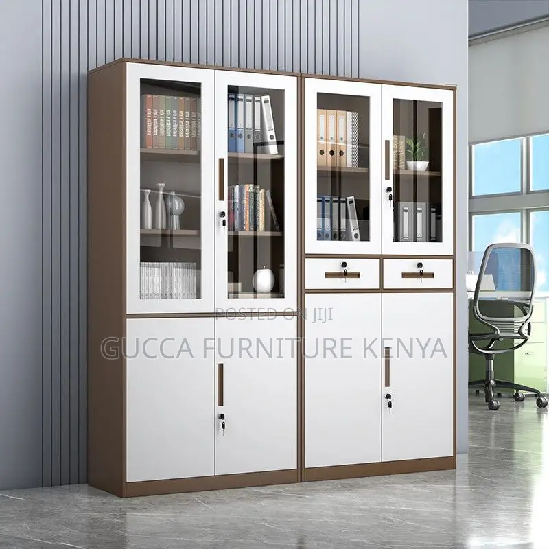 Cabinets: 2-Door Half Glasss/Steel Storage Cabinet