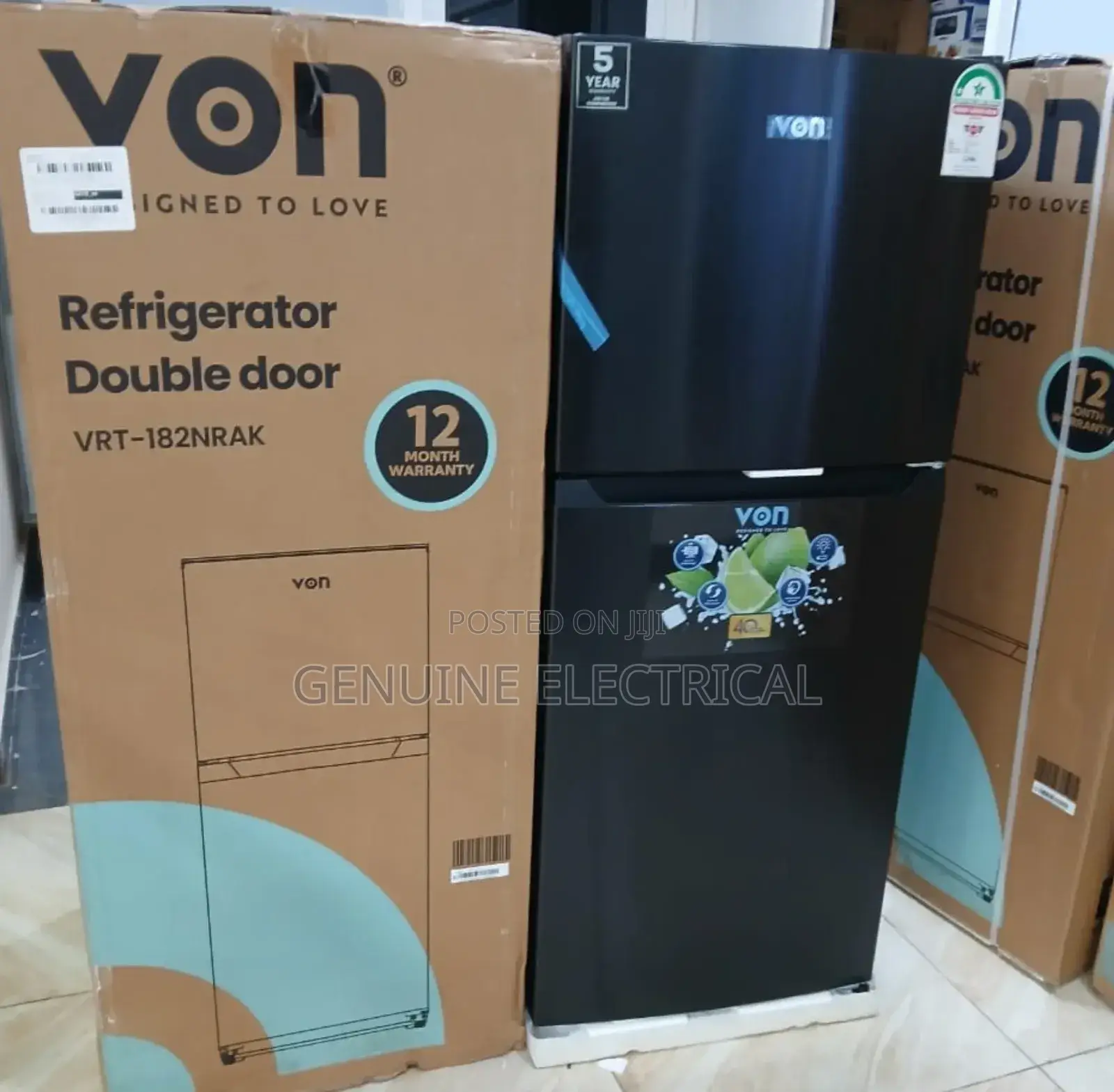 Von VRT-182nrak Double Door Fridge – 181l, Dark Inox