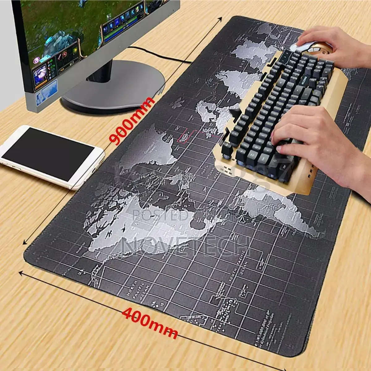 90*40 Mm Anti-Slip Rubber World Map Mouse Pad Mat Large.