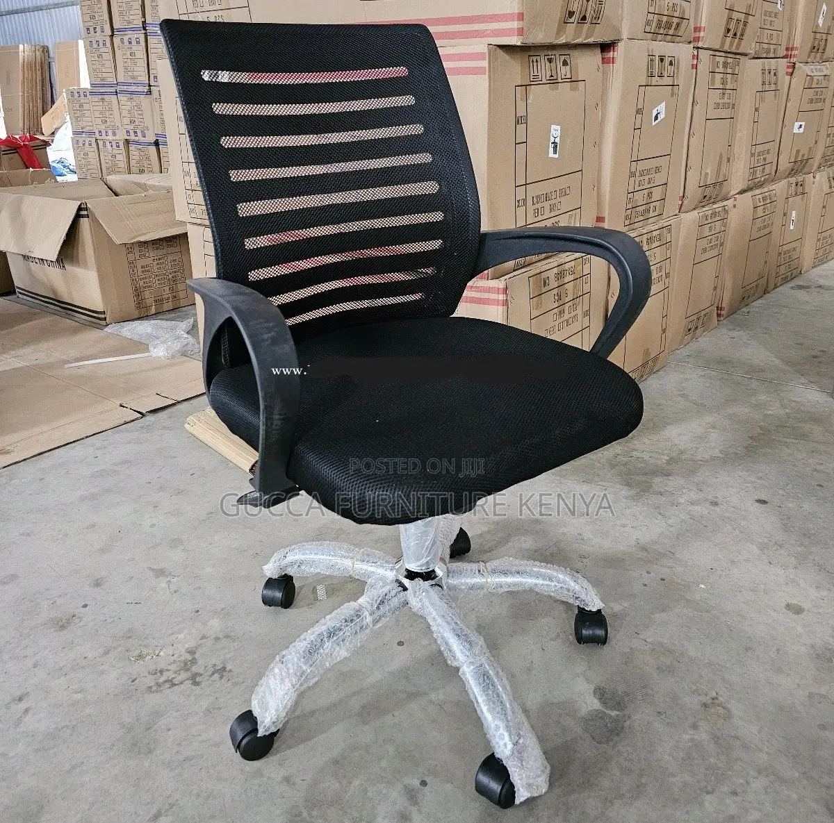 Office Chairs: Black Mid Back Strong Mesh Fixed Arm Chair