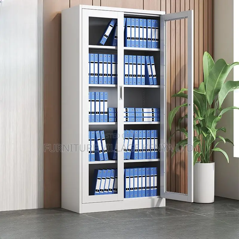 Cabinets; Two Door Full Glass Steel Office Storage Cabinet