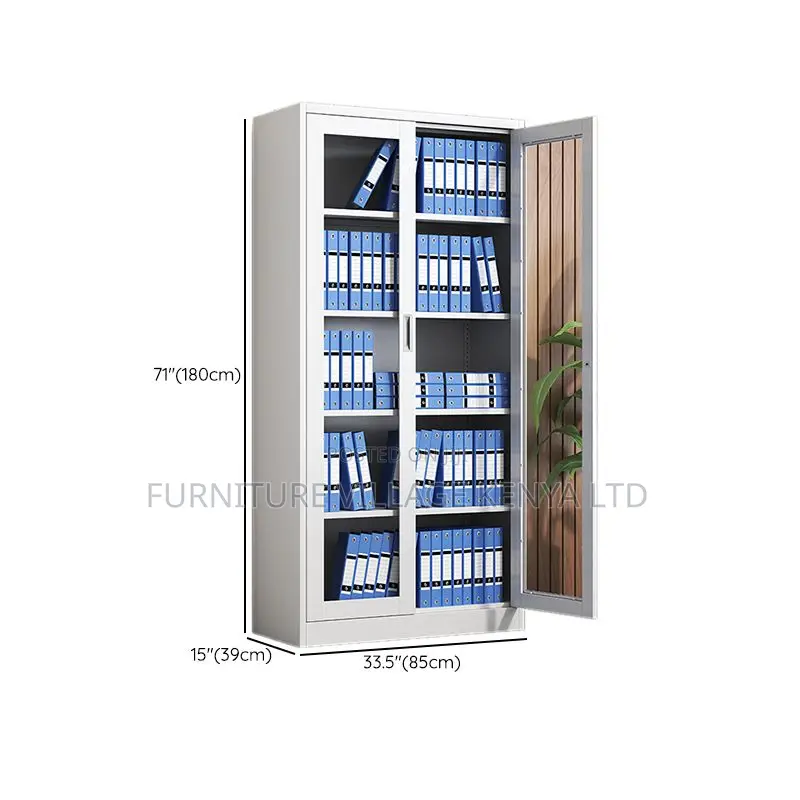 Cabinets; Two Door Full Glass Steel Office Storage Cabinet