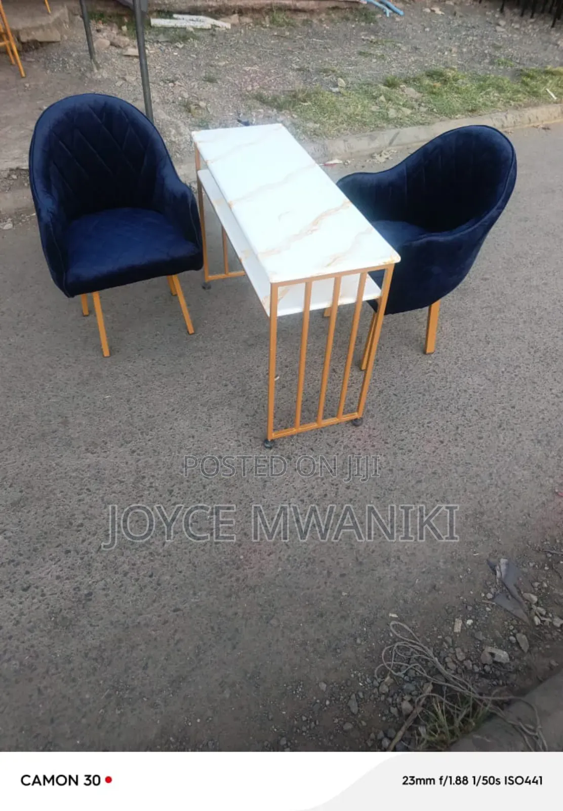 Manicure Set, Navy Blue Seats and Marble Table 