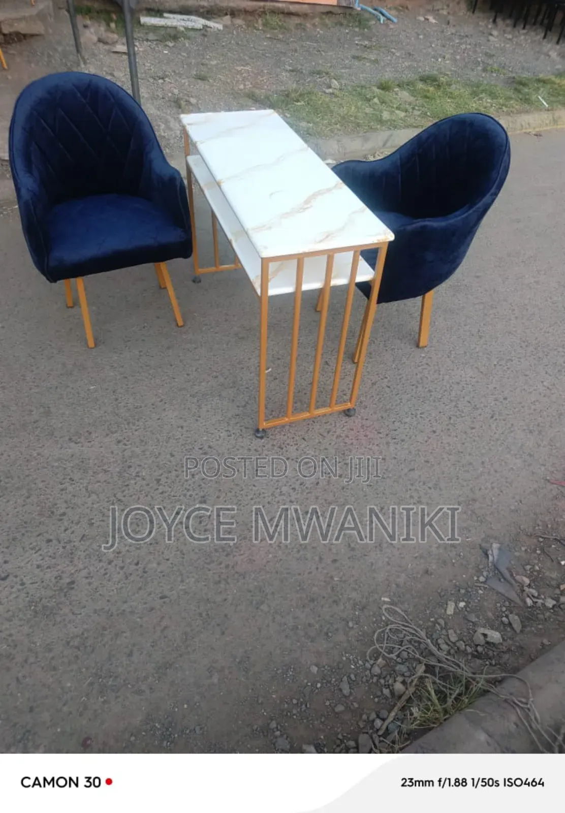 Manicure Set, Navy Blue Seats and Marble Table 