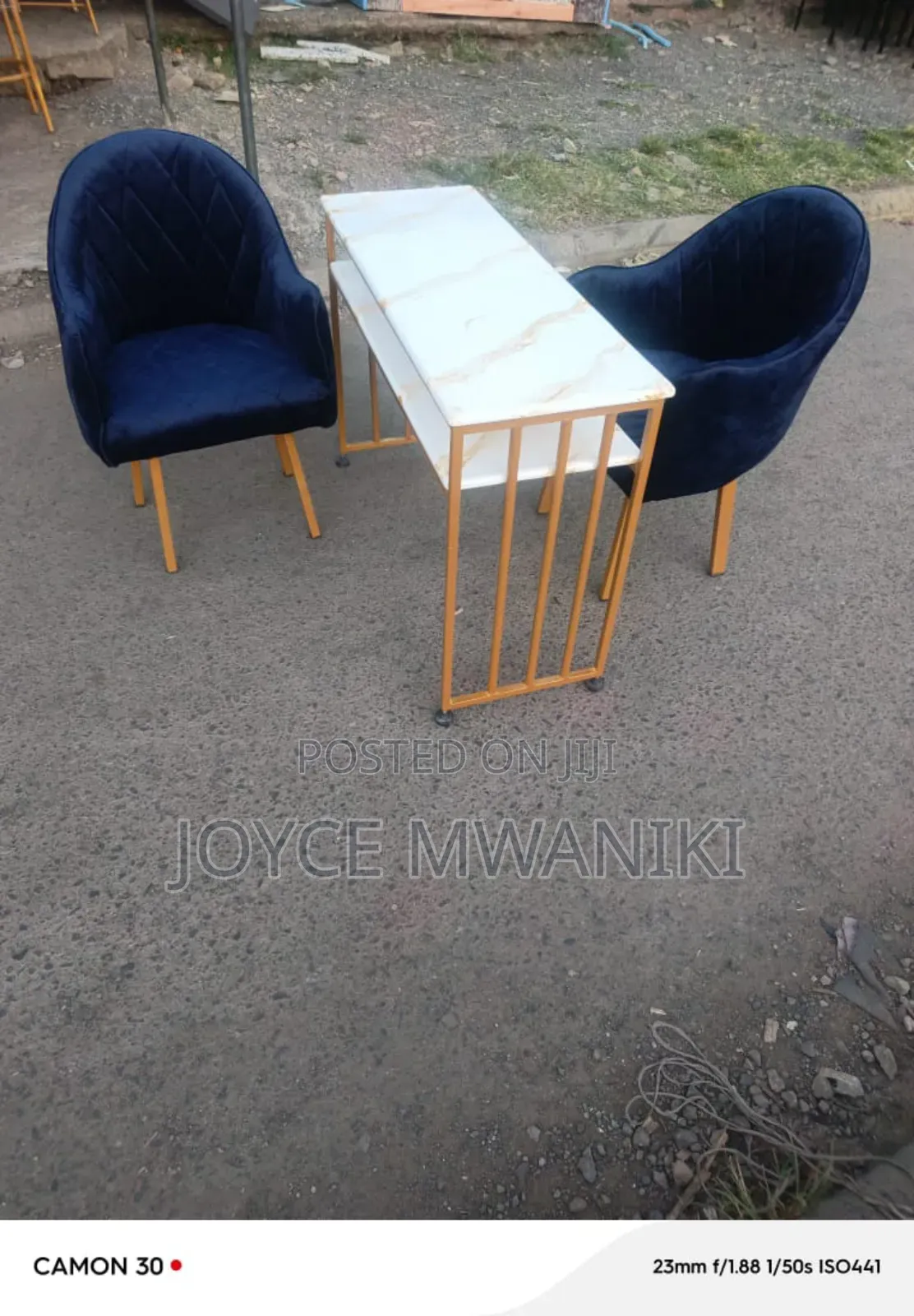 Manicure Set, Navy Blue Seats and Marble Table 