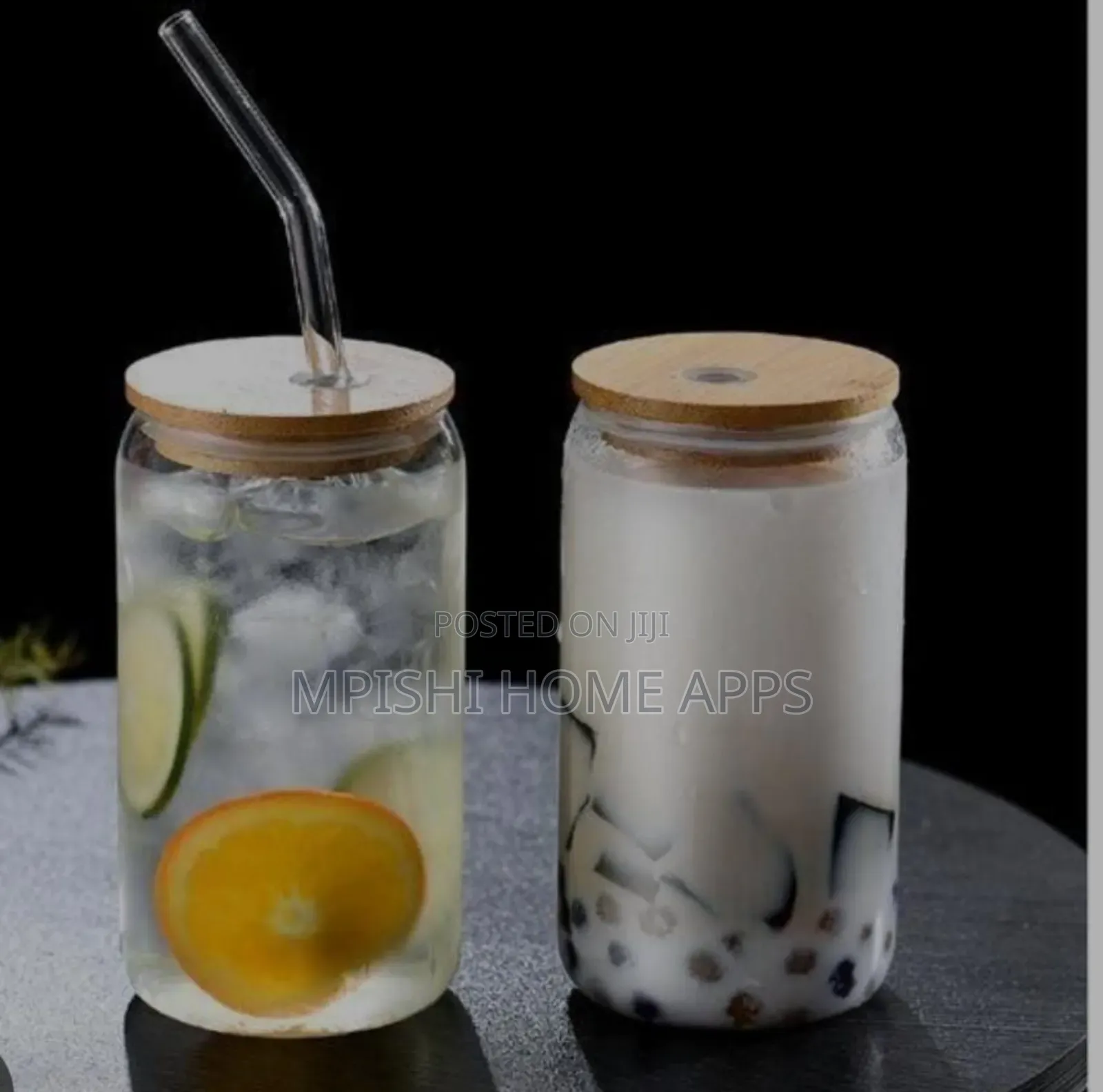 Glass Cup With Bamboo Lid and a Straw