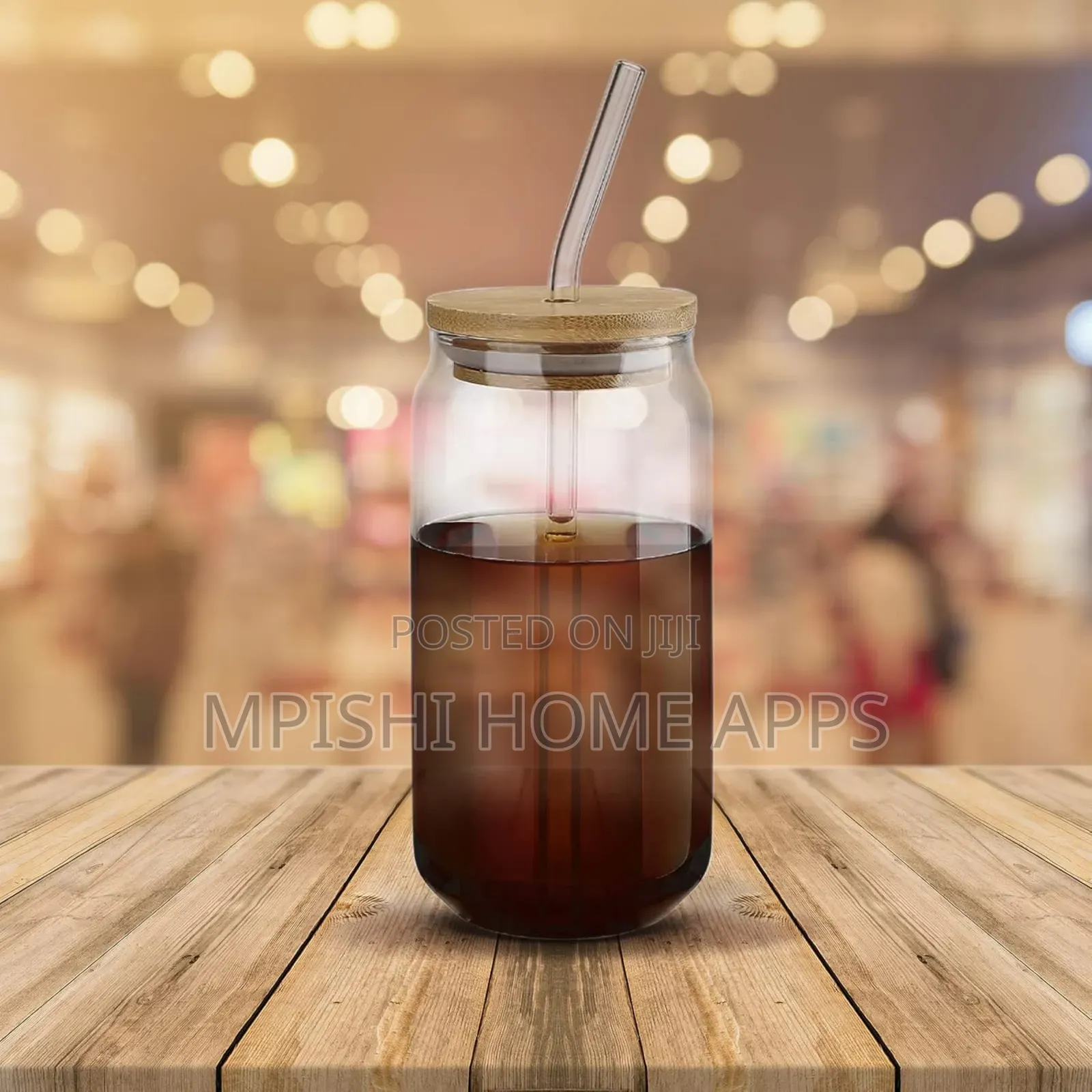 Glass Cup With Bamboo Lid and a Straw
