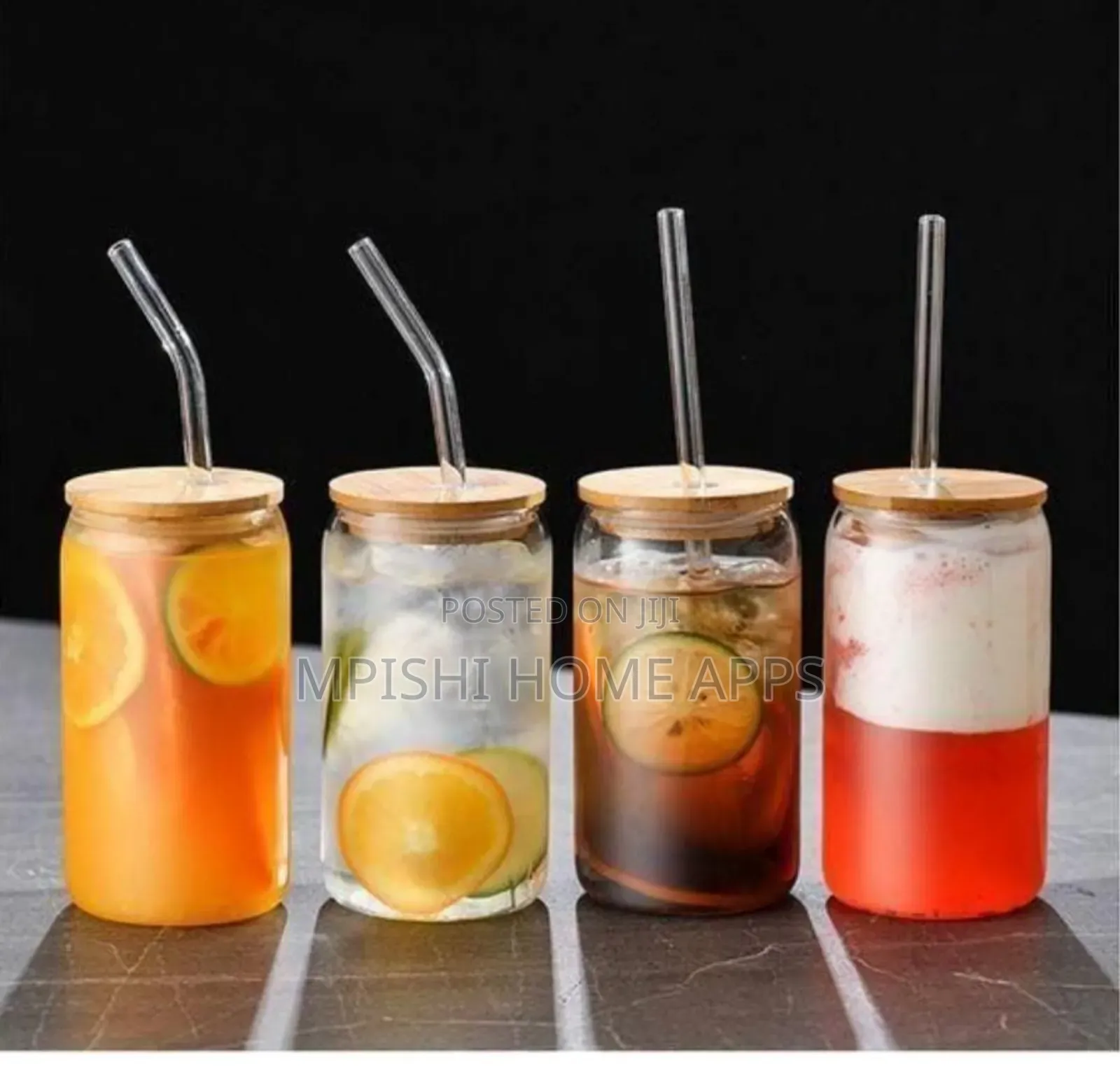Glass Cup With Bamboo Lid and a Straw