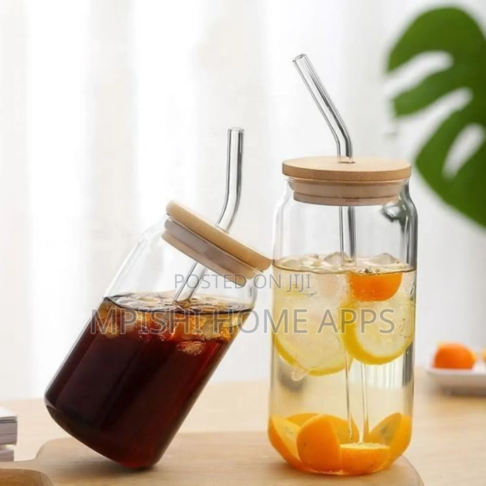 Glass Cup With Bamboo Lid and a Straw