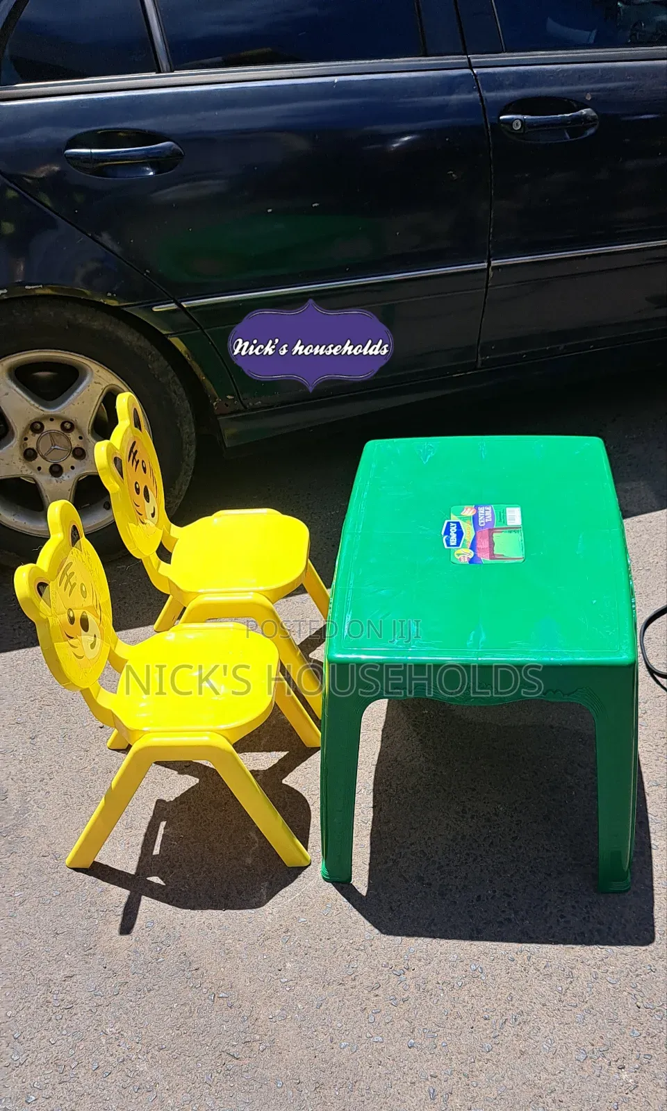 Yellow Kid Plastic Chairs With a Green Kindergarten Table