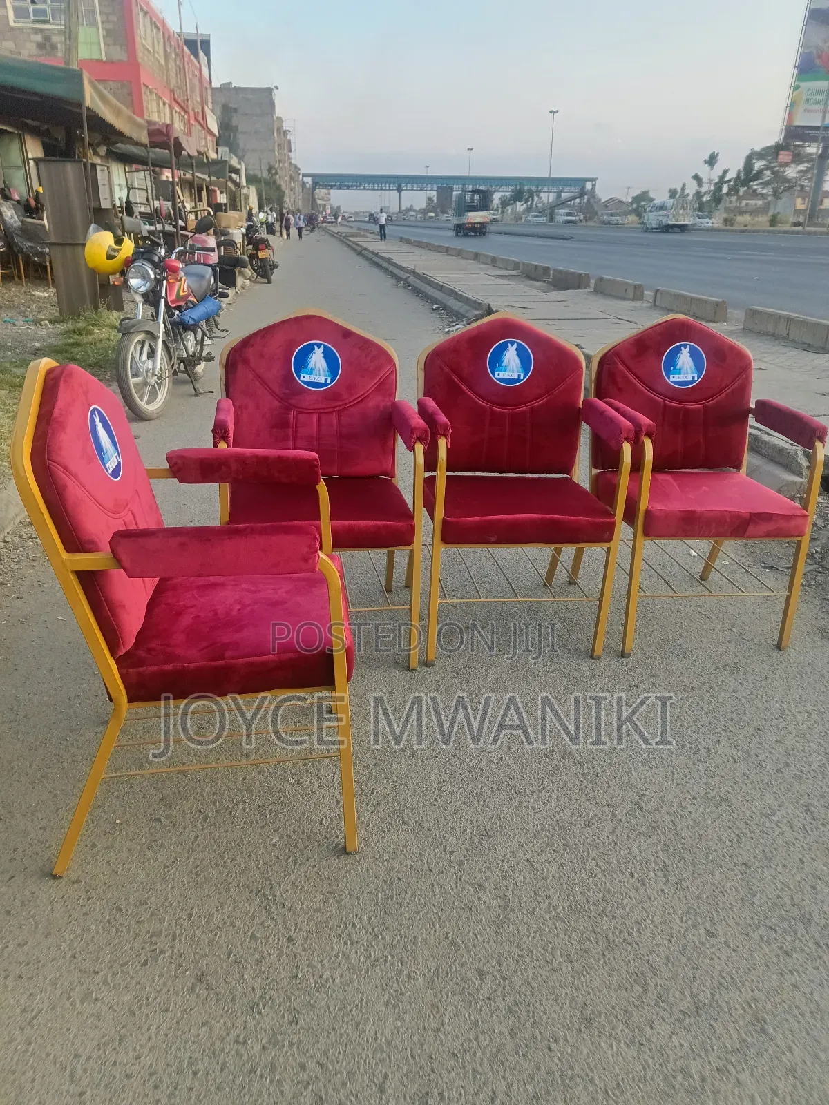 Church Chairs,With Armrest, Red Colour 