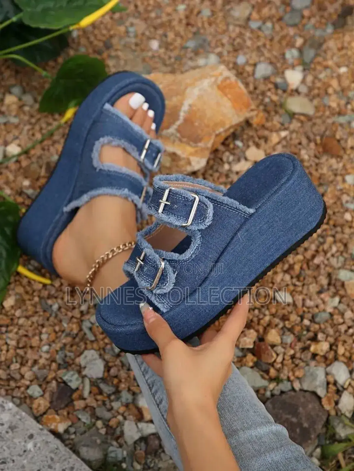 Denim Wedge Sandals