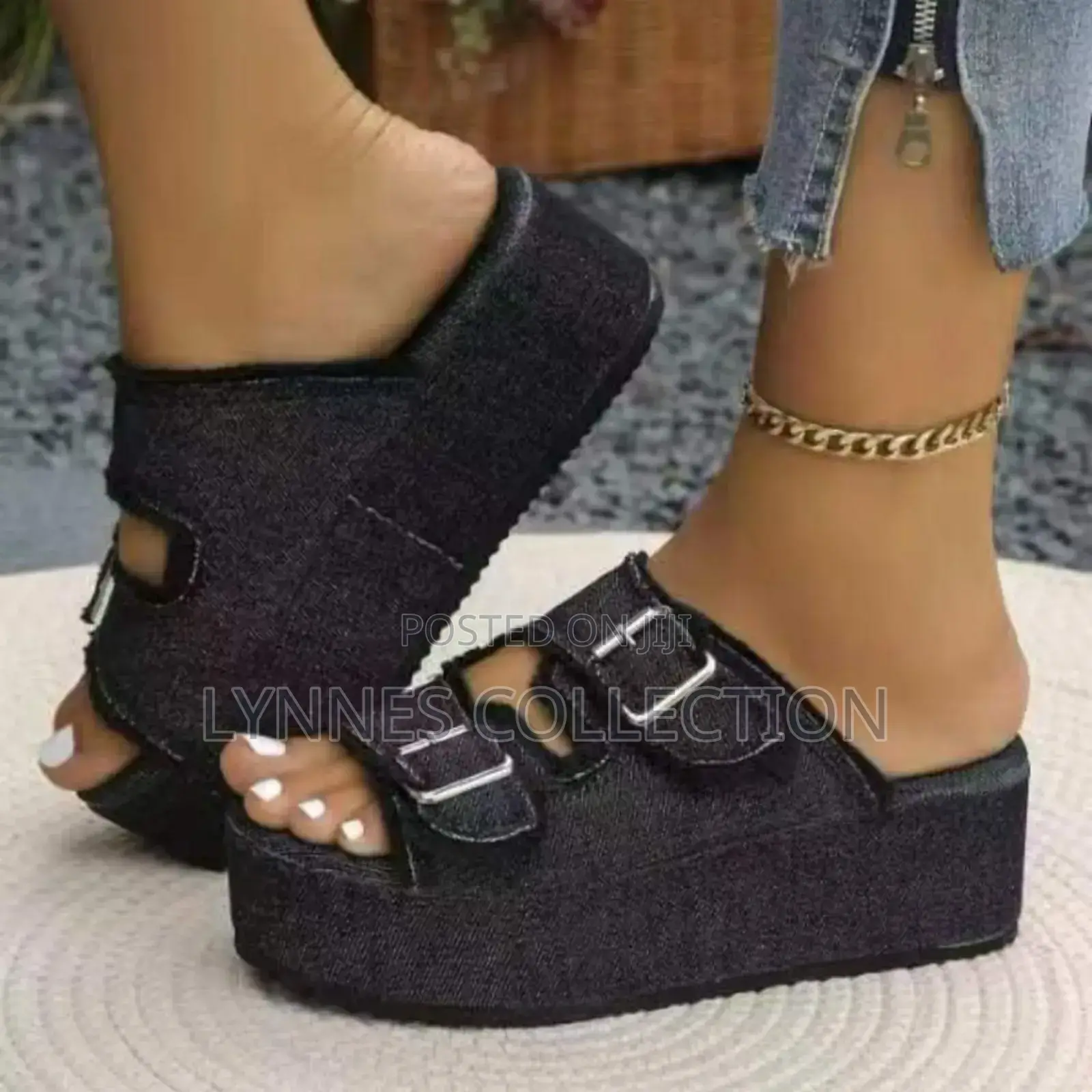 Denim Wedge Sandals