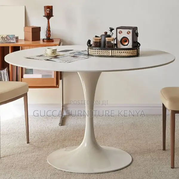 Dining Tables: Modern White Stone Round Dining Table