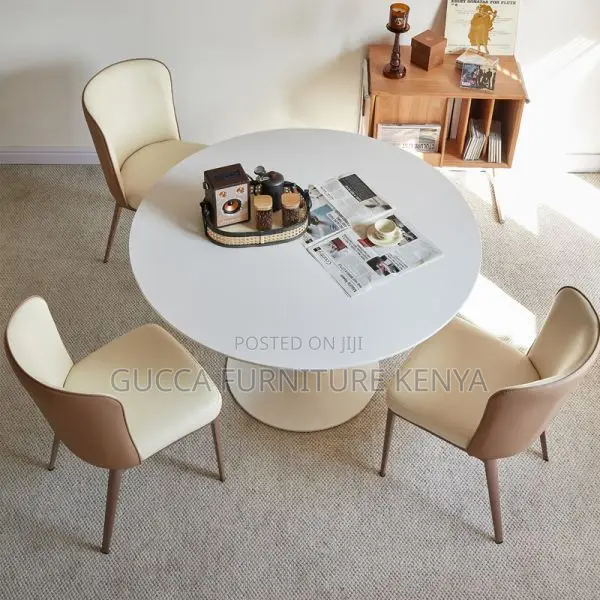 Dining Tables: Modern White Stone Round Dining Table