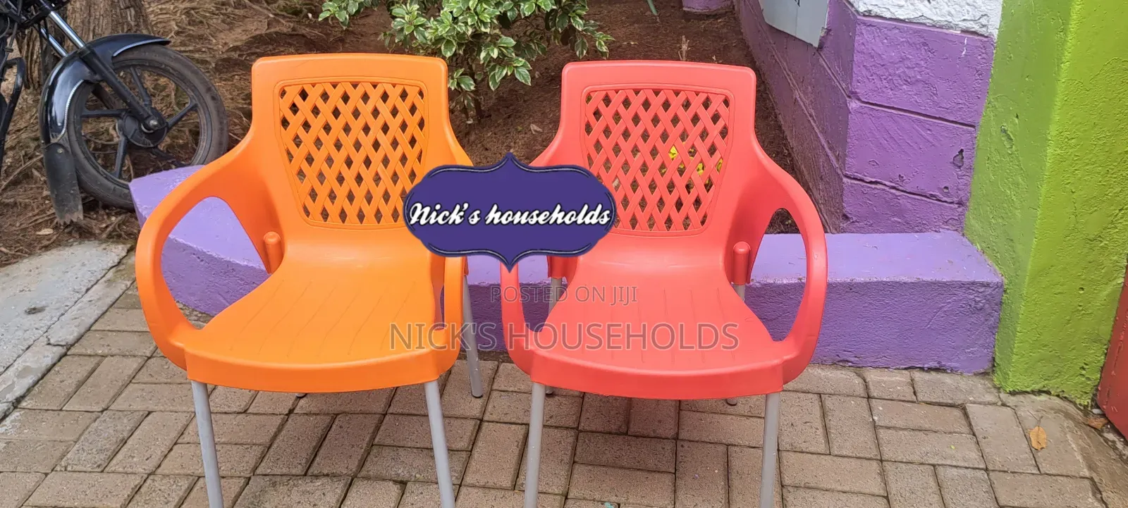 Orange Red Plastic Chairs With Metallic Legs,
