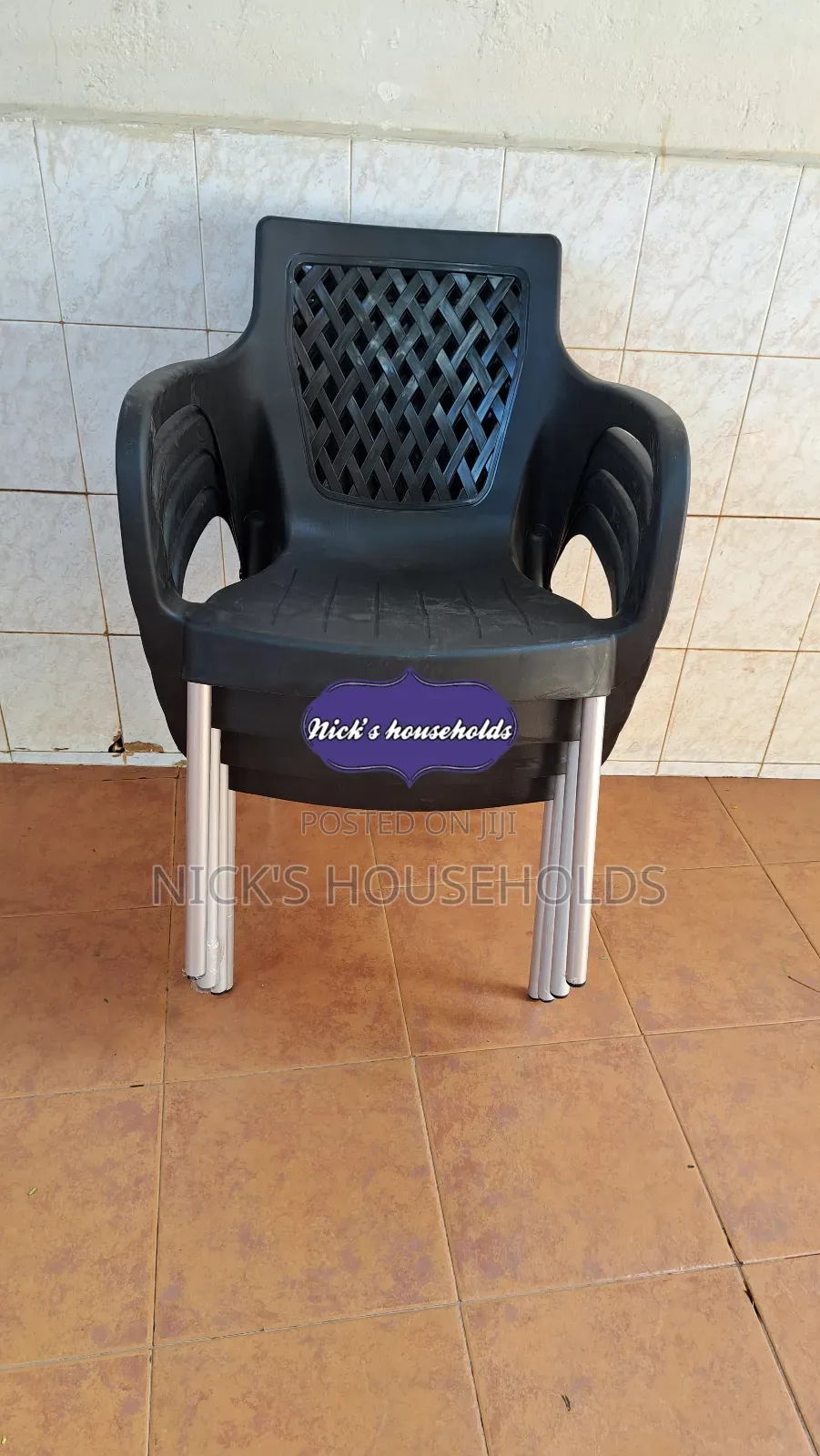 Black Plastic Chairs With Metal Silver Legs and Armrest