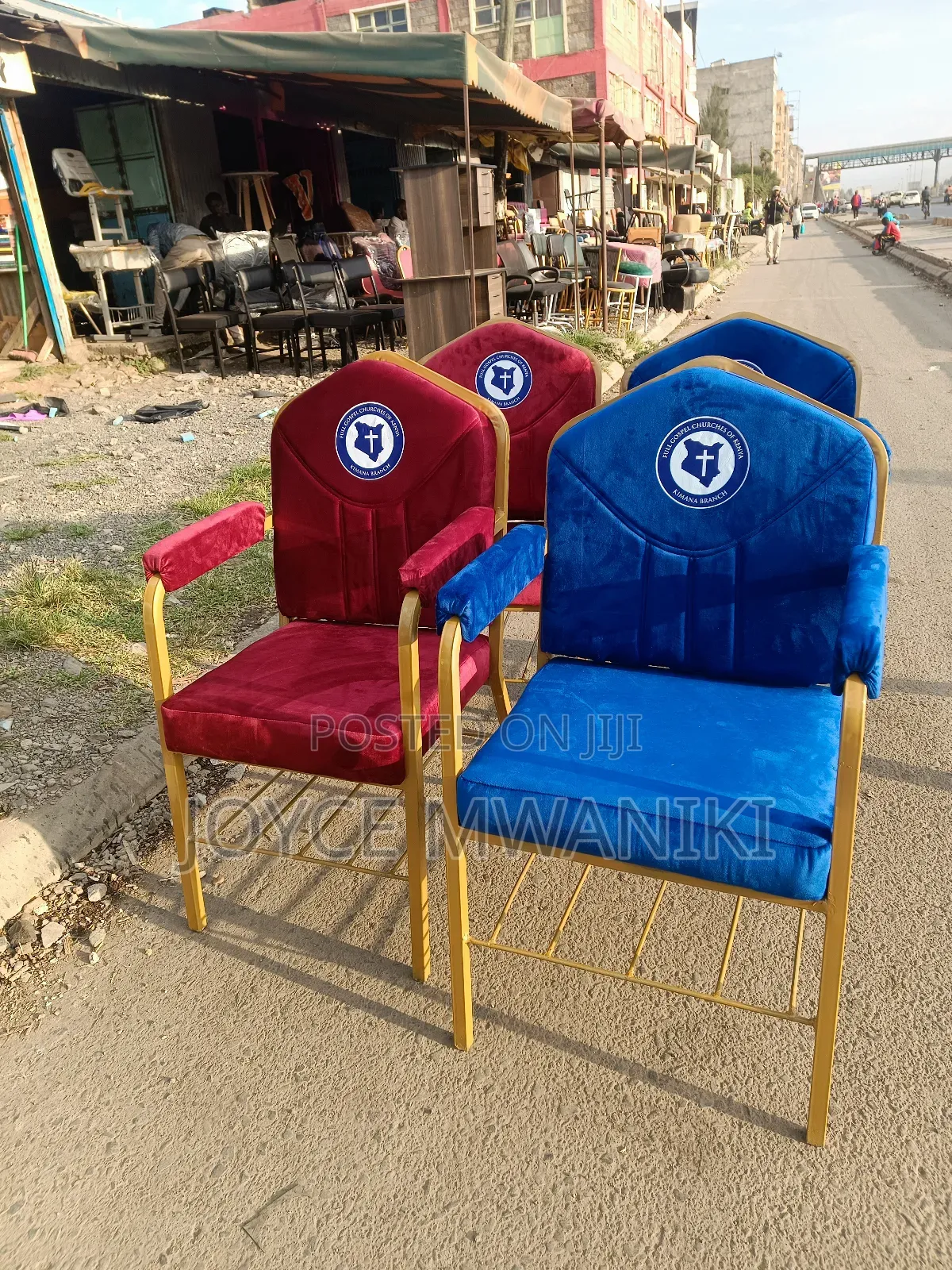 Blue and Red Church Chairs, With Armrest 