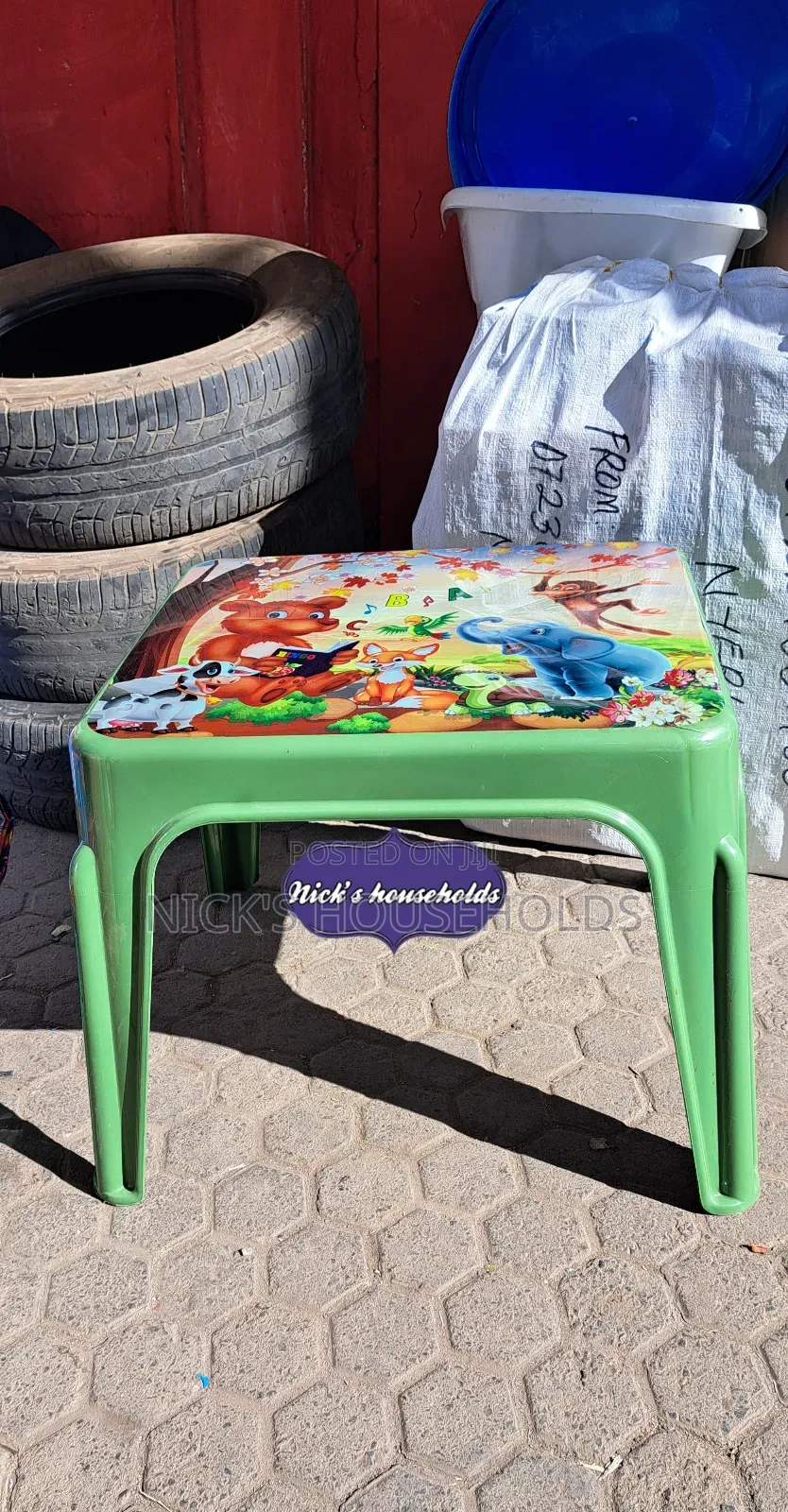 Jungle Green Kids Plastic Table With a Cartoon