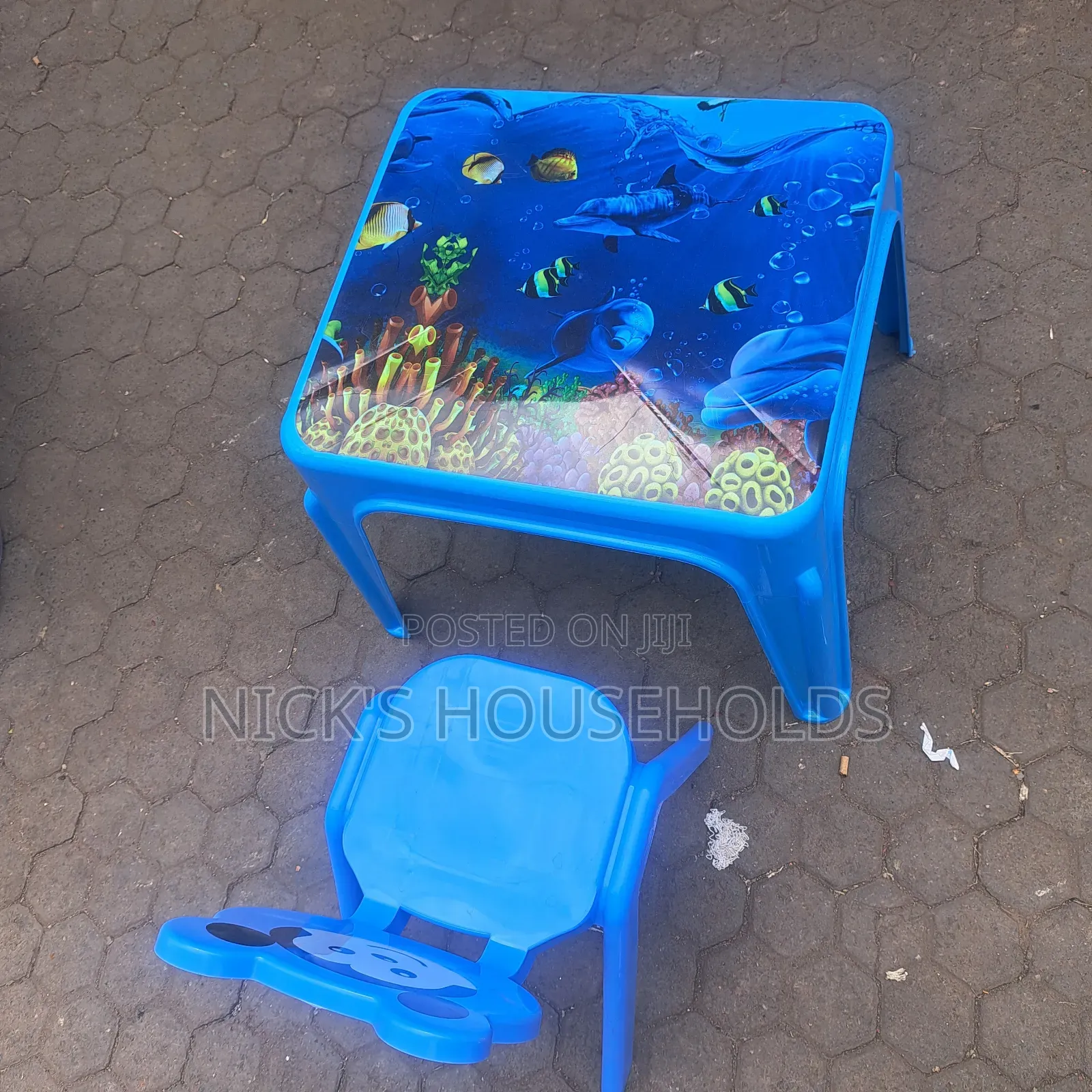 Blue Plastic Kids Chairs and a Table Set