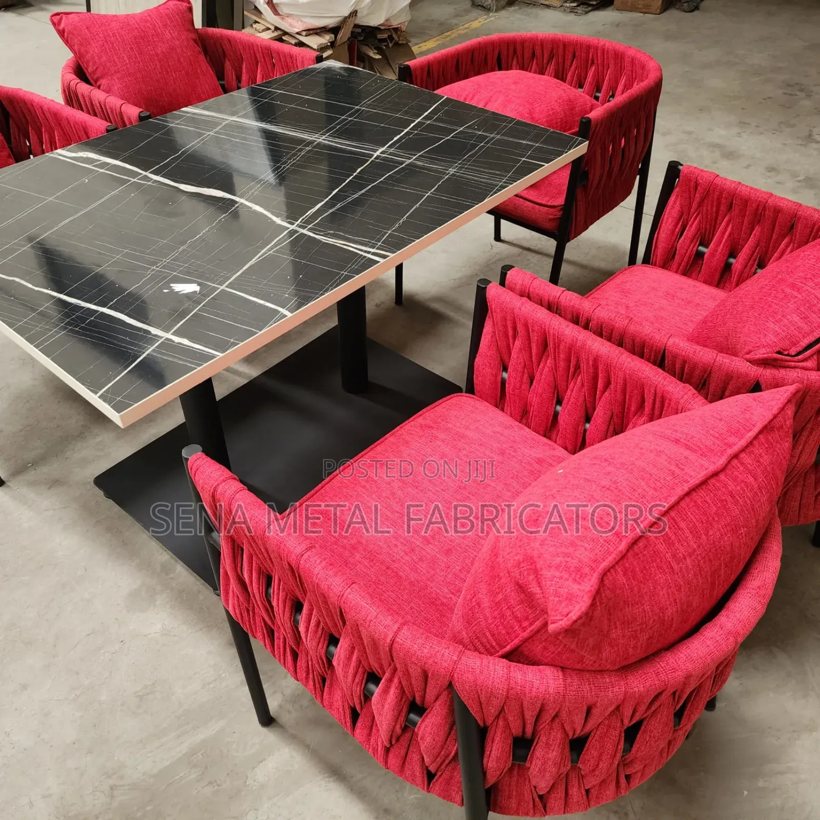 Red Woven Dining Set With a Fashionable Design.