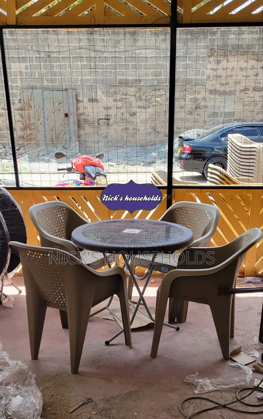 Round Foldable Plastic Table Plus 4 Plastic Chairs Set