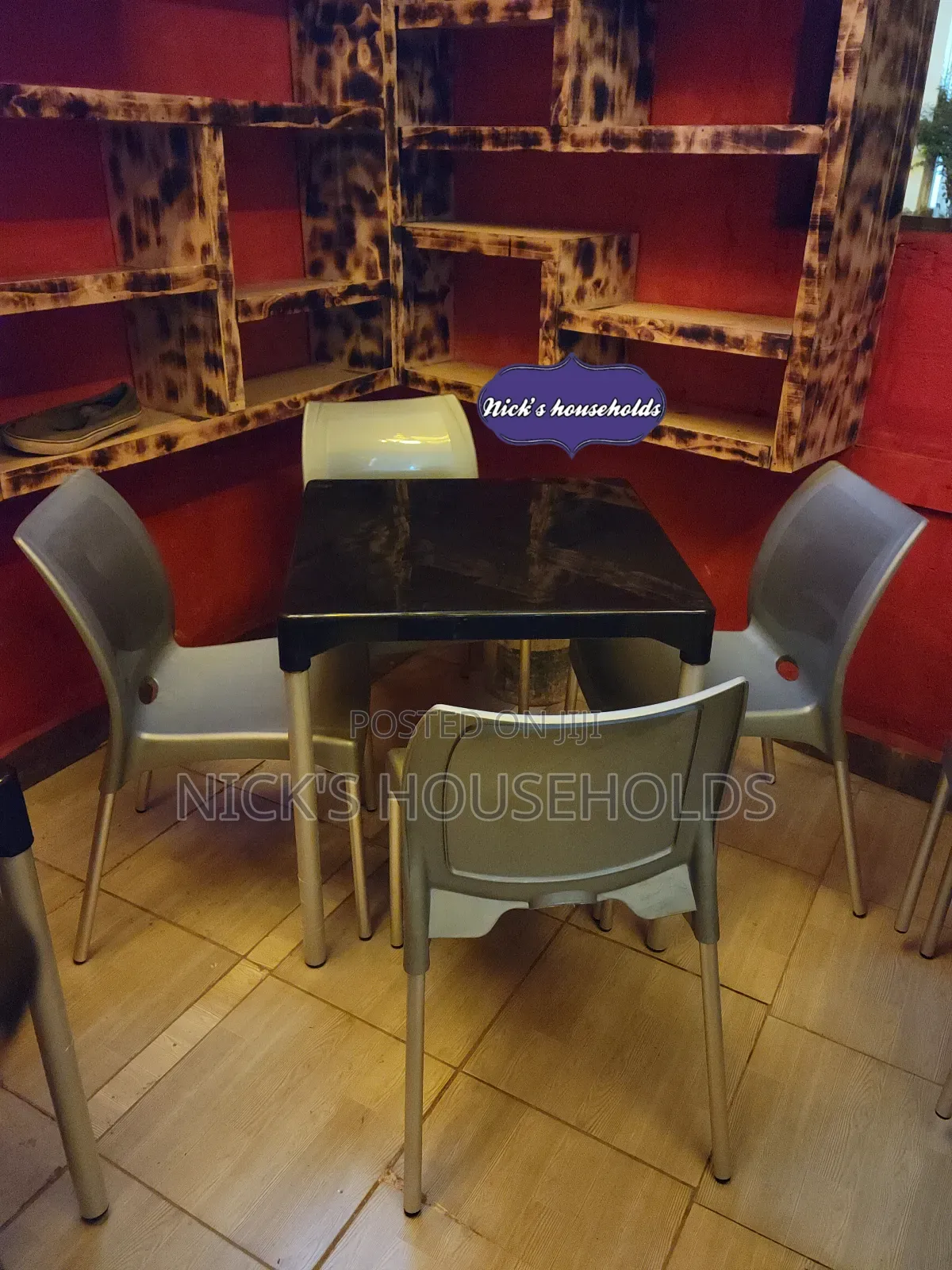Square Plastic Table With 4 Armless Plastic Chair With Metal