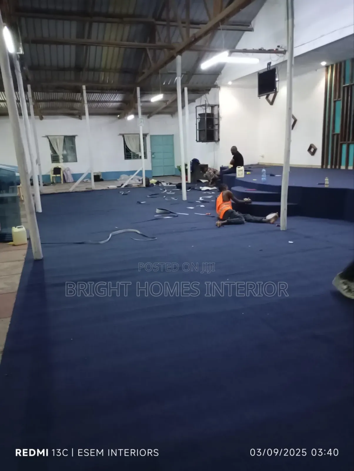 Delta Blue Carpet Being Installed Church Altar Carpet