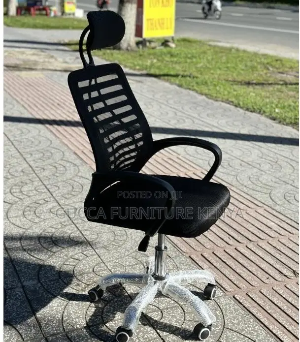 Office Chairs: Headrest Office Chair in Black Swivel