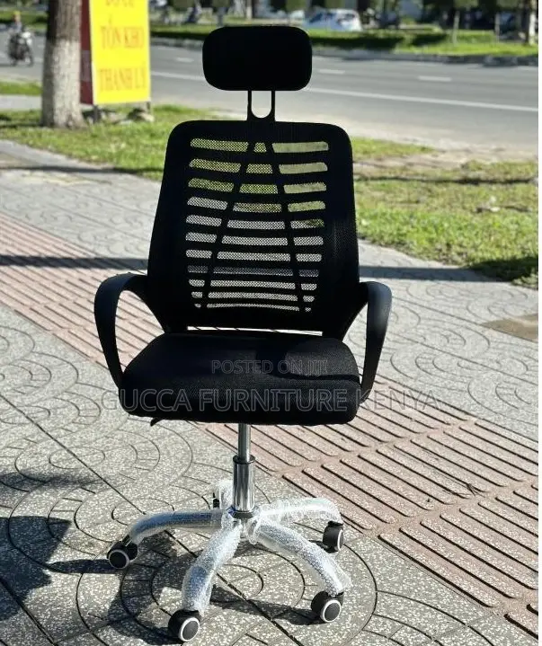 Office Chairs: Headrest Office Chair in Black Swivel