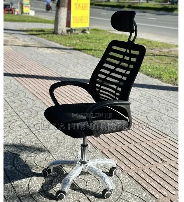 Office Chairs: Headrest Office Chair in Black Swivel