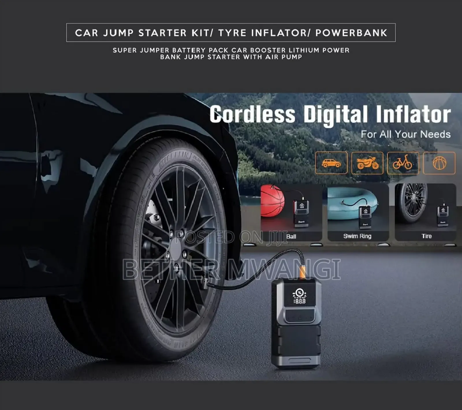 Car Jump Starter Kit With Tyre Inflator and Power Bank