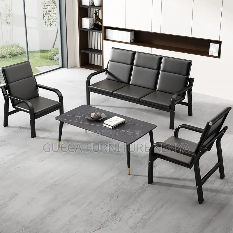 Sofas:5-Seater Transitional Black Metal Reception Sofas