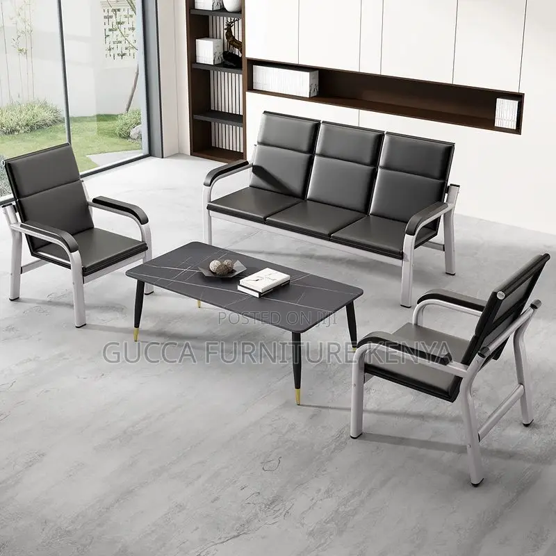 Sofas:5-Seater Transitional Black Metal Reception Sofas