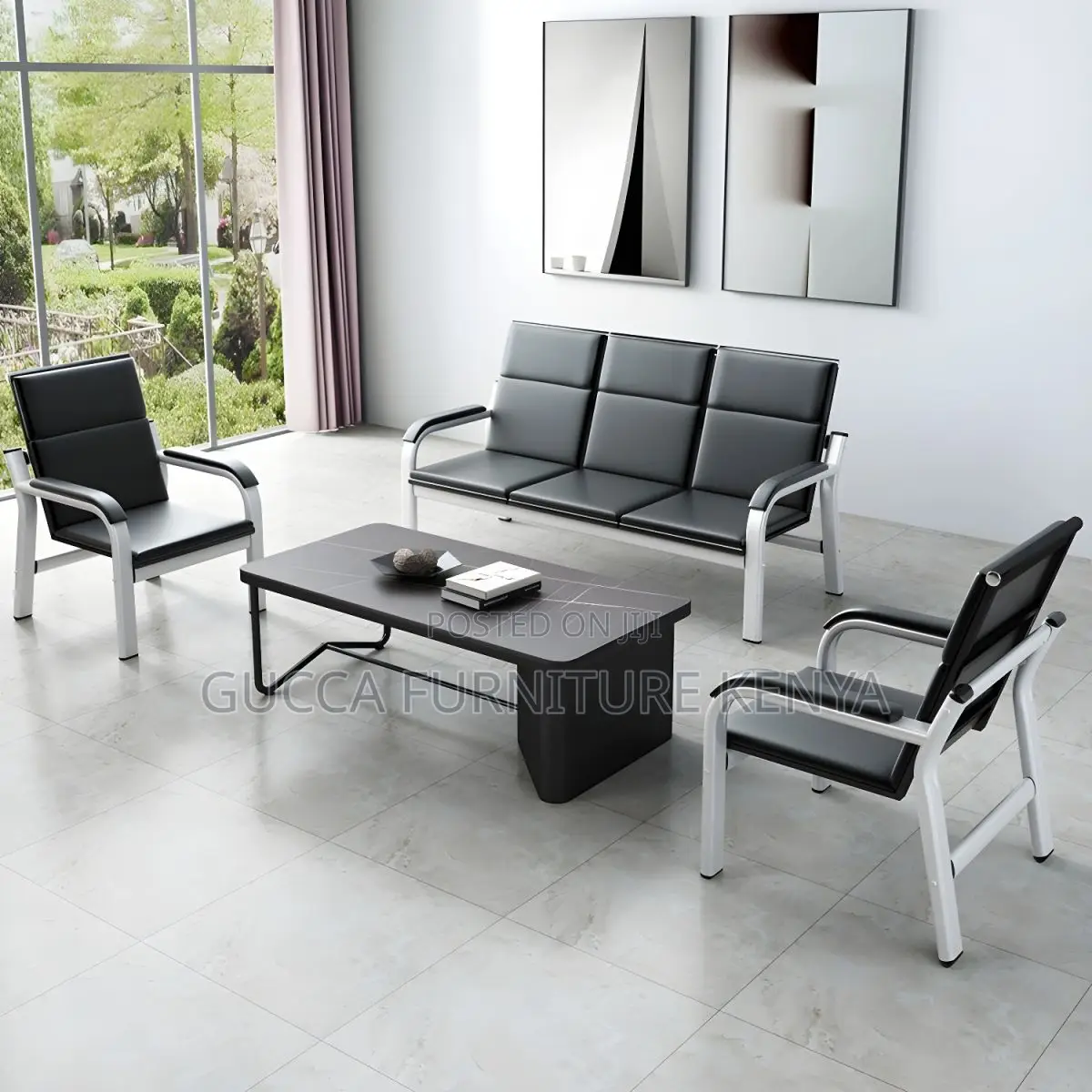 Sofas:5-Seater Transitional Black Metal Reception Sofas