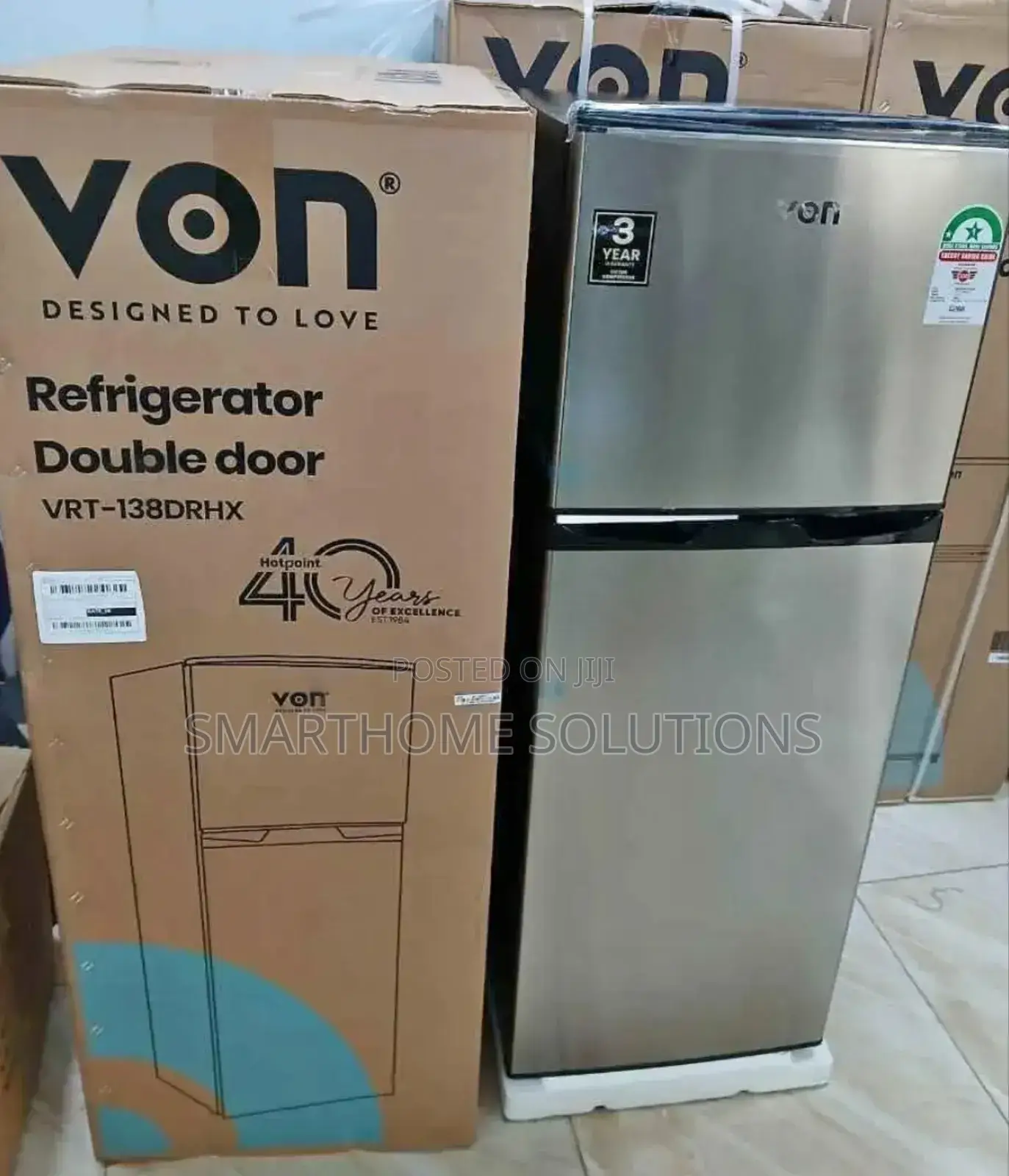Von 138 Litres (Vrt-138drhx) Double Door Fridge 138l,Inox ,;
