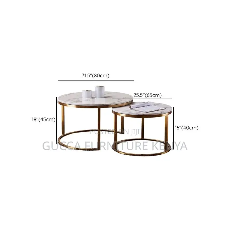 Coffee Tables: Twin Circular Marble Top Office Side Table