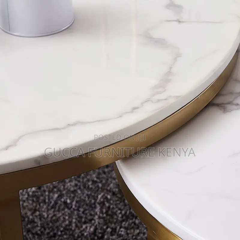 Coffee Tables: Twin Circular Marble Top Office Side Table
