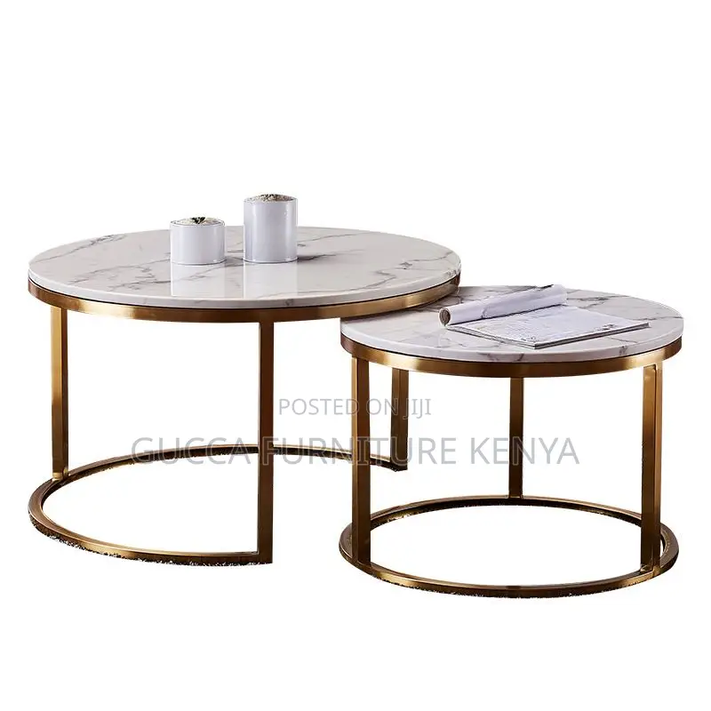 Coffee Tables: Twin Circular Marble Top Office Side Table