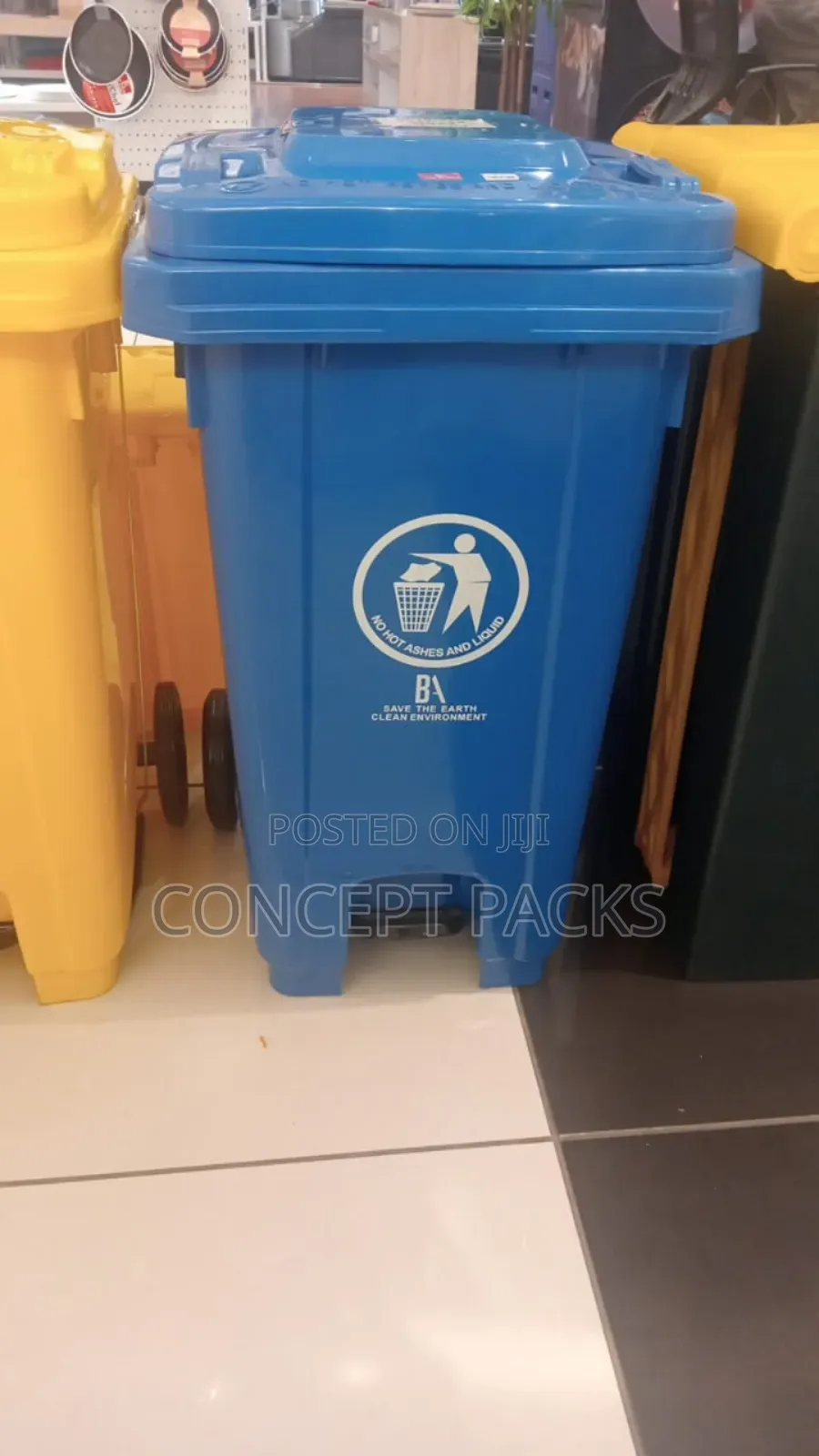 100l Blue Pedal Bin With Wheels.