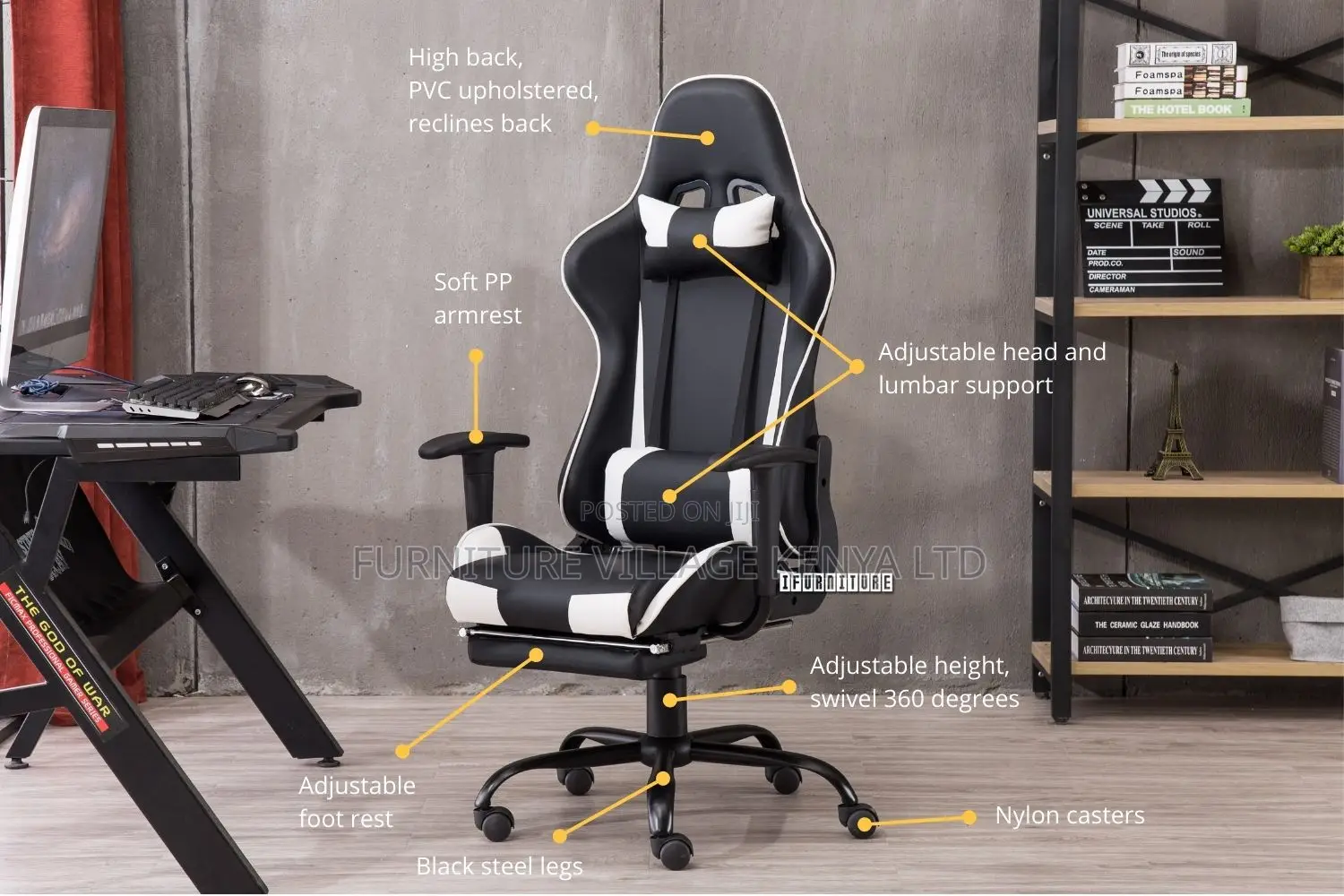 Office Chair : Ergonomic Pu Leather Gaming Chair