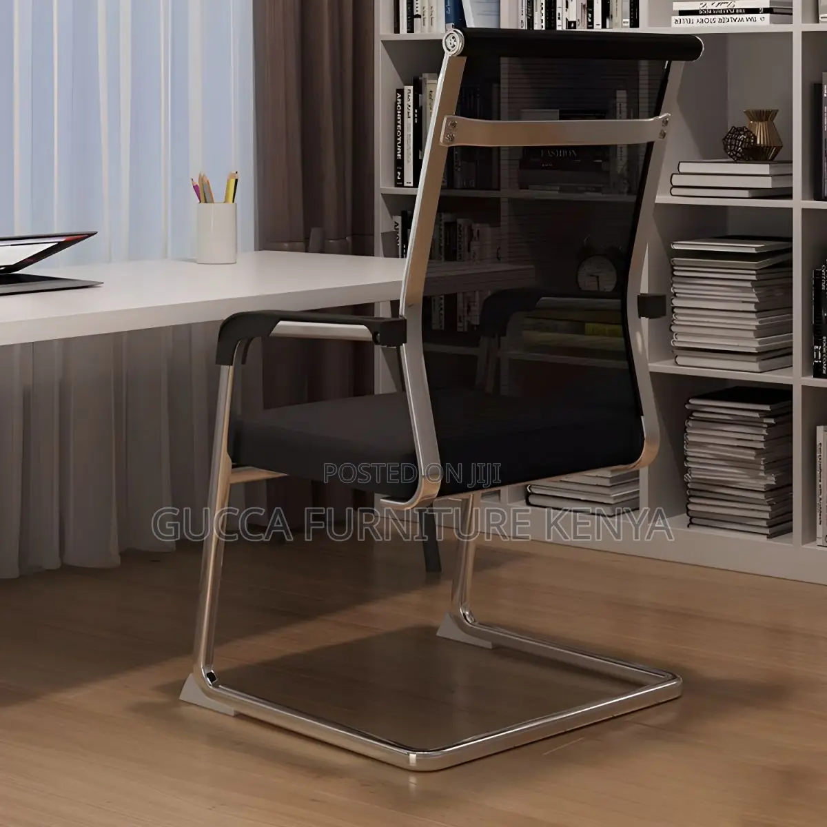 Office Chairs:Mesh Chair With Silver Frame and Armrests