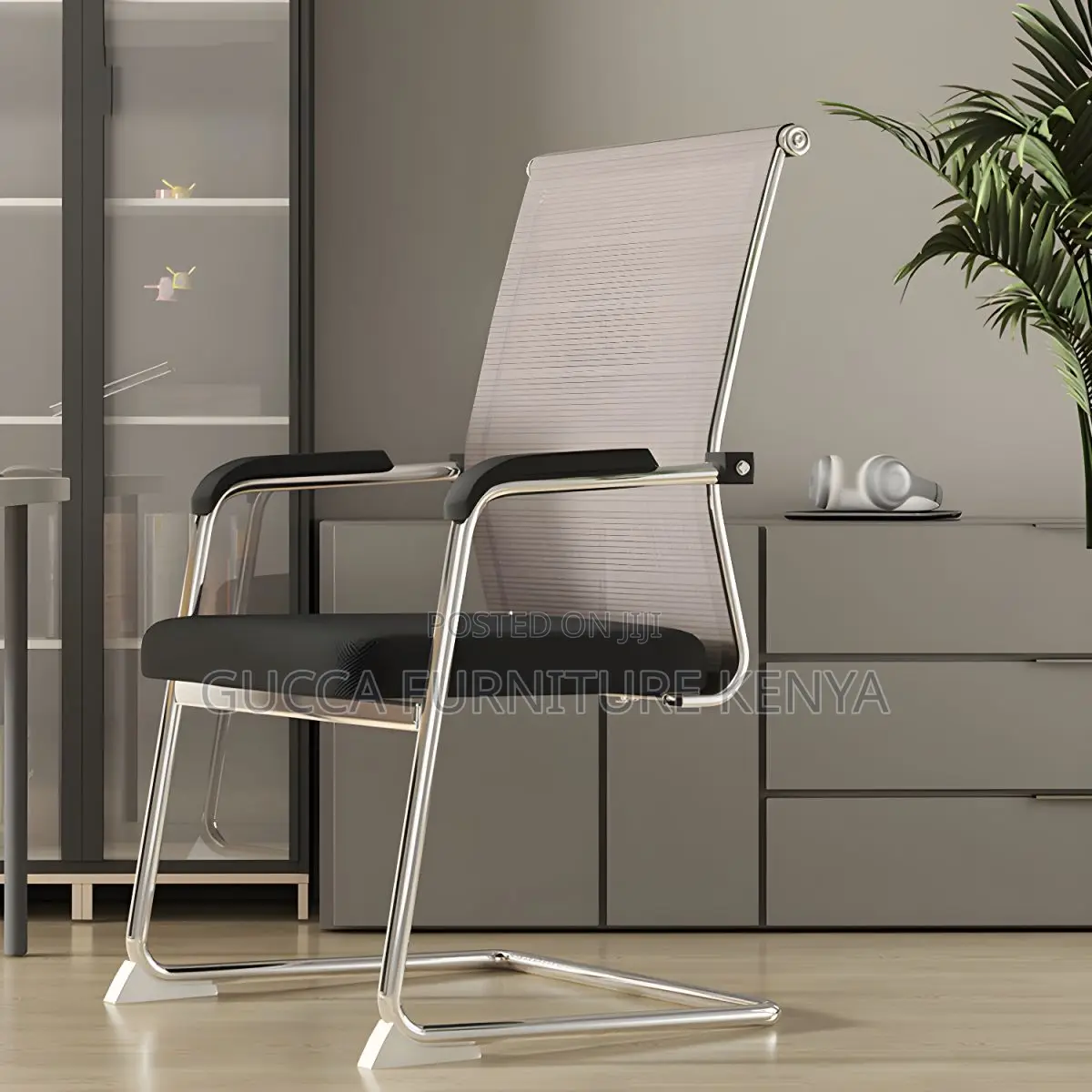 Office Chairs:Mesh Chair With Silver Frame and Armrests